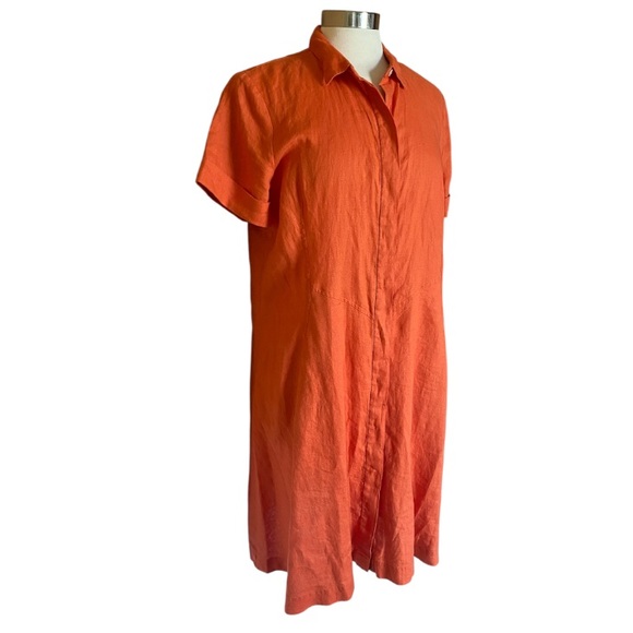 J. Jill Love Linen Zinnia Orange Saffron Shirt Dress M Pockets Button Up $99 - Picture 3 of 9